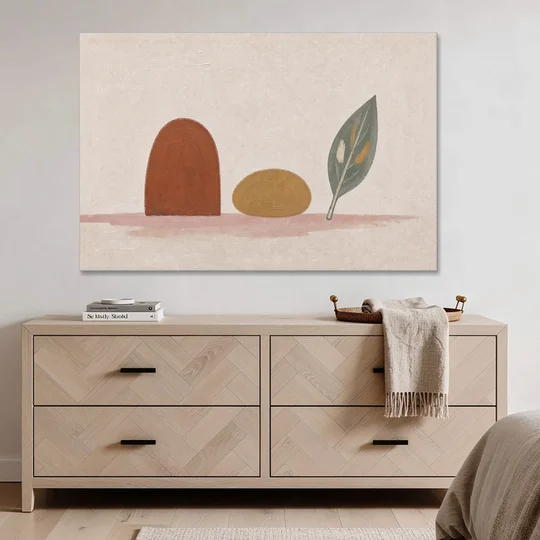 Abstract Shapes Wall Art with Arch, Pebble and Leaf - Canvas Wall Art - Coffee Table - 60x40
