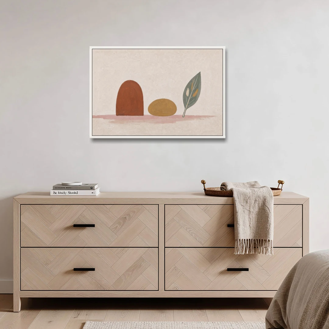 Abstract Shapes Wall Art with Arch, Pebble and Leaf - White Framed Canvas Wall Art - Coffee Table - 36x24