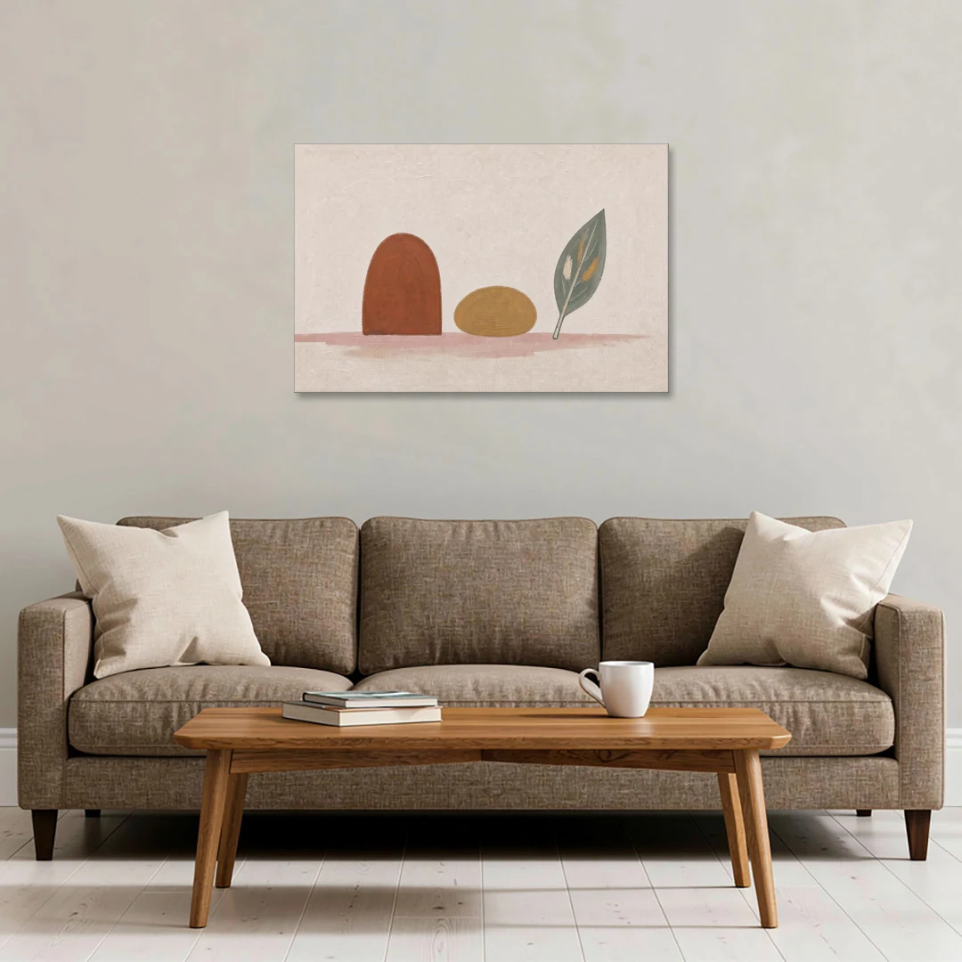 Abstract Shapes Wall Art with Arch, Pebble and Leaf - Canvas Wall Art - Sofa - 36x24