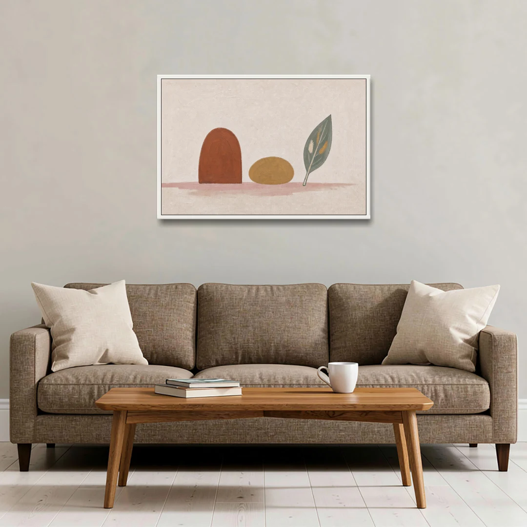 Abstract Shapes Wall Art with Arch, Pebble and Leaf - White Framed Canvas Wall Art - Sofa - 36x24