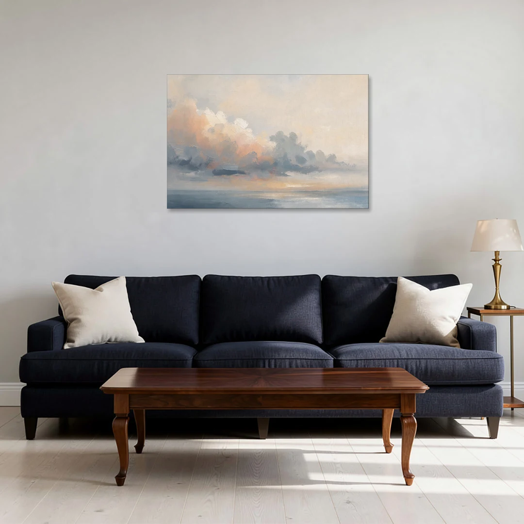Abstract Sky Painting with Peach Cloud Bank - Canvas Wall Art - Sofa - 36x24