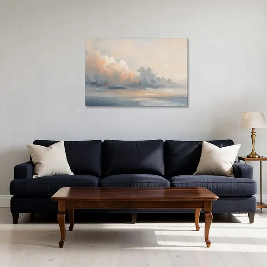 Abstract Sky Painting with Peach Cloud Bank - Canvas Wall Art - Sofa - 36x24