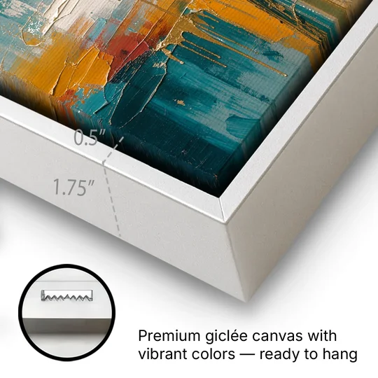 Abstract Sunflower Painting With Gold Drips - White Framed Canvas Wall Art - Gallery Wrap Corner