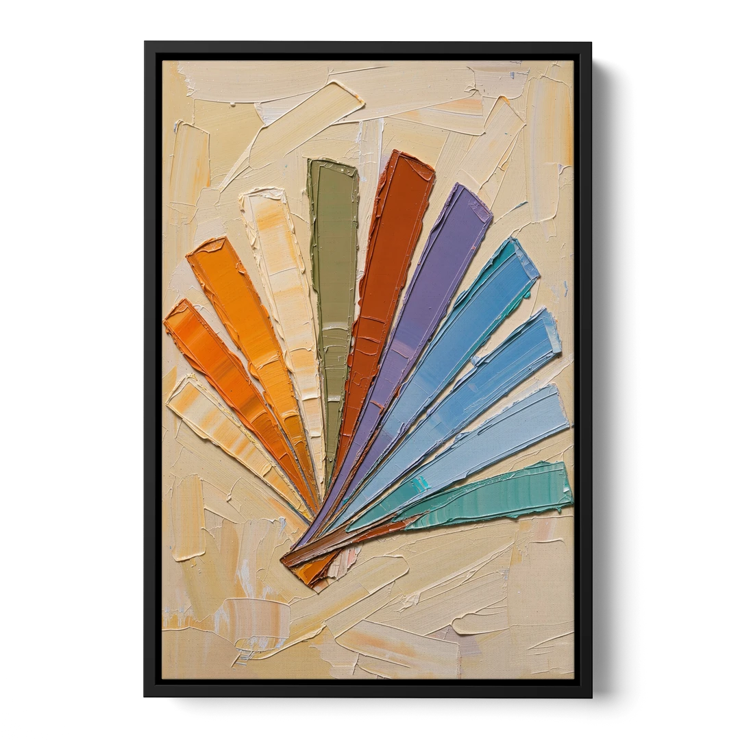 Abstract Sunset Knife Fan for the Dining Room - Black Framed Canvas Wall Art - Front