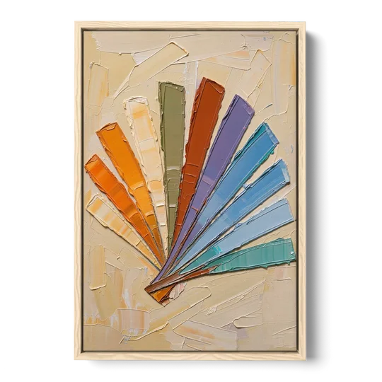 Abstract Sunset Knife Fan for the Dining Room - Oak Framed Canvas Wall Art - Front