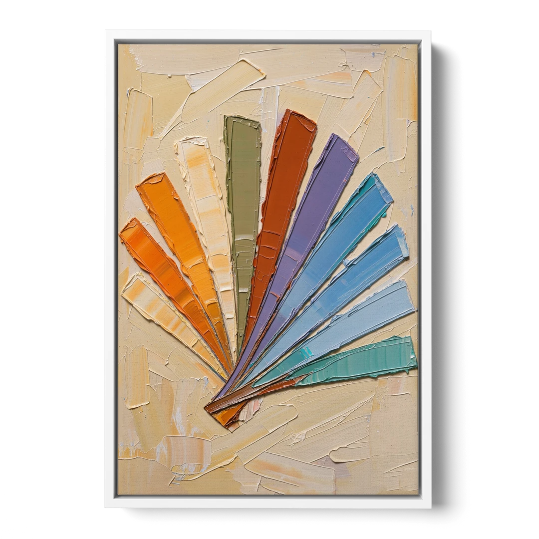 Abstract Sunset Knife Fan for the Dining Room - White Framed Canvas Wall Art - Front