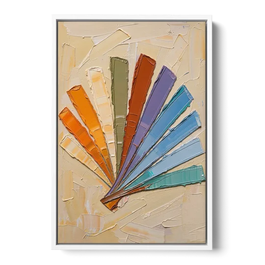 Abstract Sunset Knife Fan for the Dining Room - White Framed Canvas Wall Art - Front
