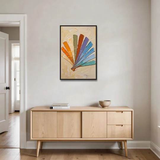 Abstract Sunset Knife Fan for the Dining Room - Black Framed Canvas Wall Art - Coffee Table - 24x36