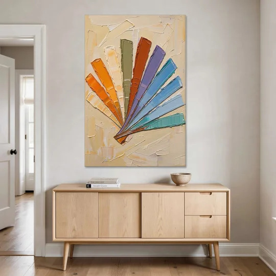 Abstract Sunset Knife Fan for the Dining Room - Canvas Wall Art - Coffee Table - 40x60