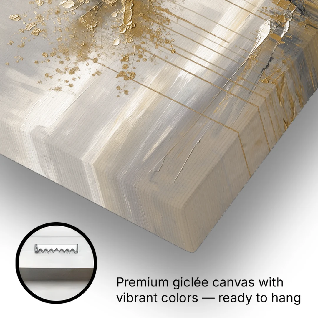 Abstract Tree Painting in Gold Leaf and Cream - Canvas Wall Art - Gallery Wrap Corner