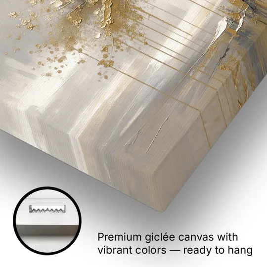 Abstract Tree Painting in Gold Leaf and Cream - Canvas Wall Art - Gallery Wrap Corner