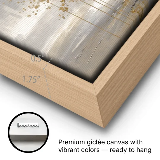 Abstract Tree Painting in Gold Leaf and Cream - Oak Framed Canvas Wall Art - Gallery Wrap Corner