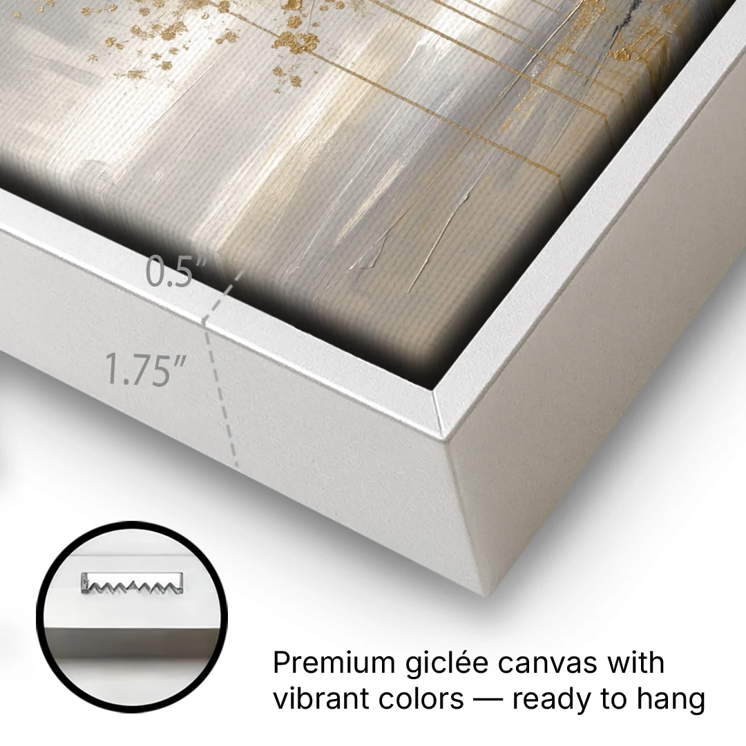 Abstract Tree Painting in Gold Leaf and Cream - White Framed Canvas Wall Art - Gallery Wrap Corner