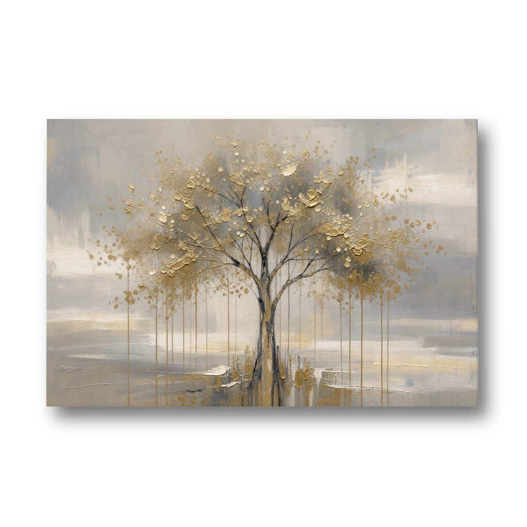 Abstract Tree Painting in Gold Leaf and Cream - Canvas Wall Art - Front
