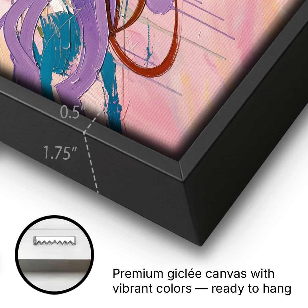 Abstract Wall Art for Bedroom Lavender Ribbon Loops - Black Framed Canvas Wall Art - Gallery Wrap Corner