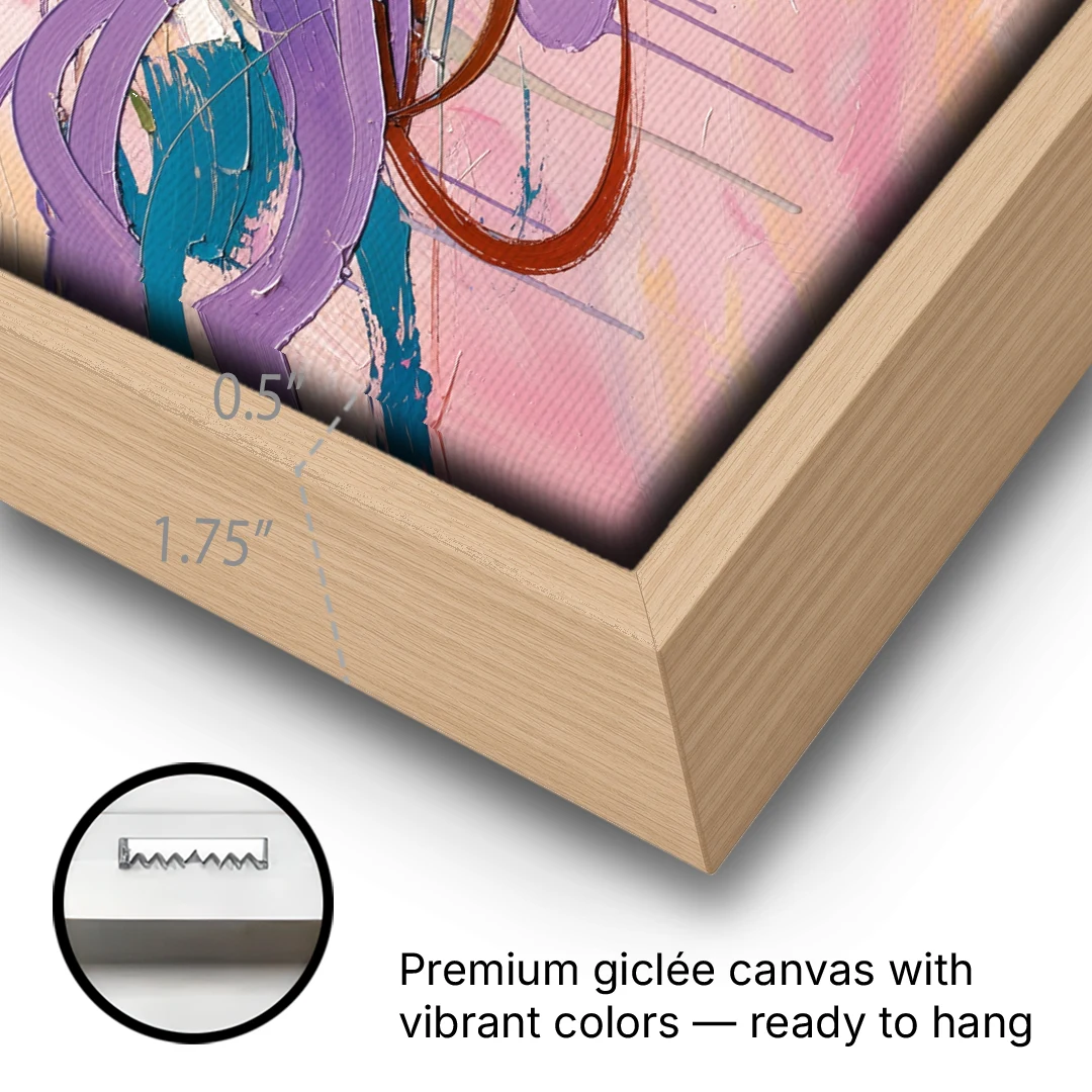 Abstract Wall Art for Bedroom Lavender Ribbon Loops - Oak Framed Canvas Wall Art - Gallery Wrap Corner