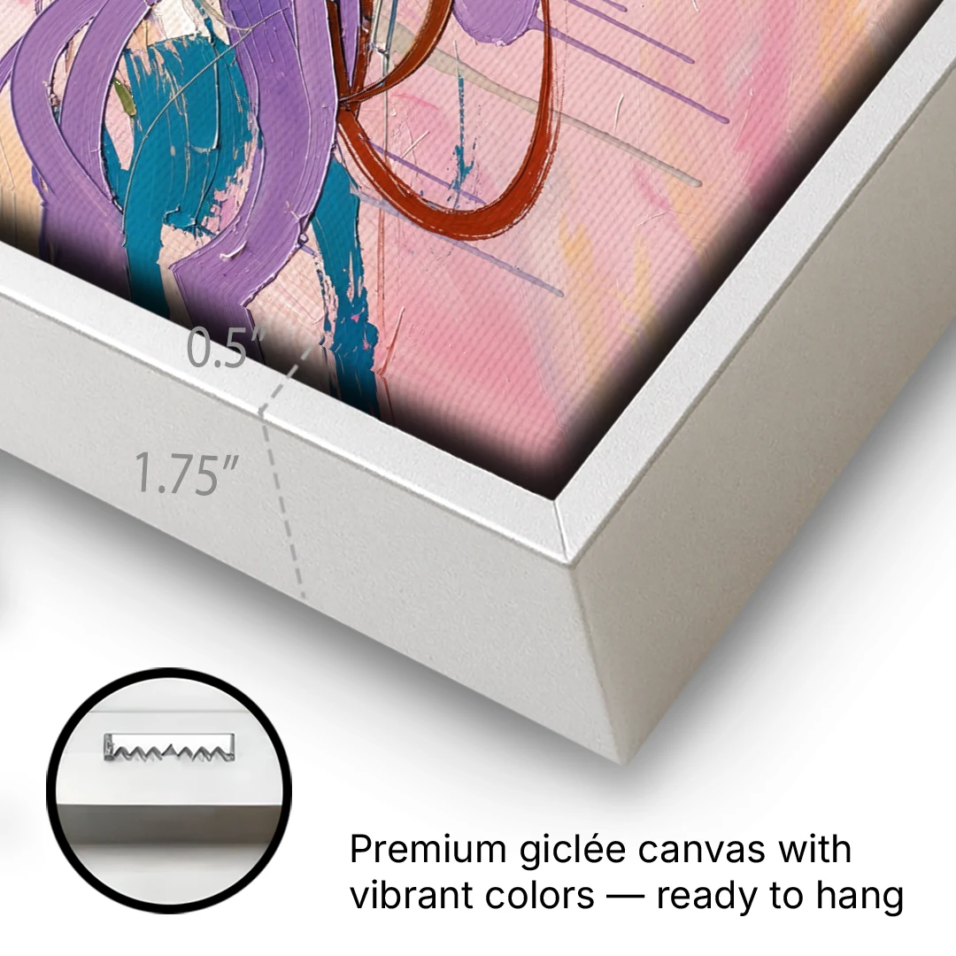 Abstract Wall Art for Bedroom Lavender Ribbon Loops - White Framed Canvas Wall Art - Gallery Wrap Corner