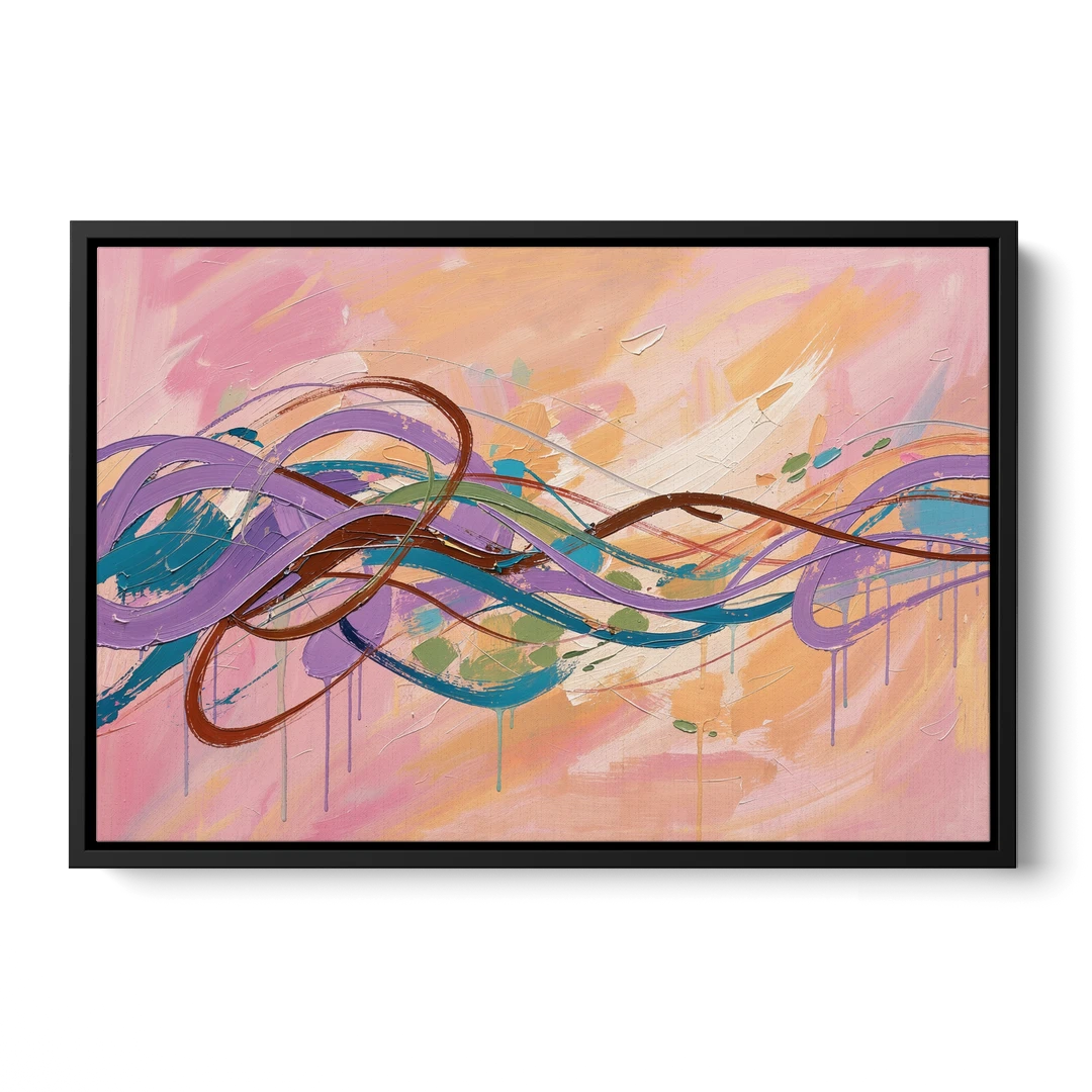 Abstract Wall Art for Bedroom Lavender Ribbon Loops - Black Framed Canvas Wall Art - Front