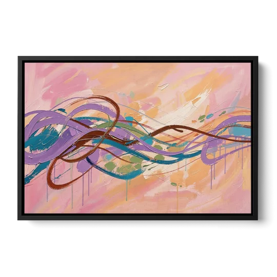 Abstract Wall Art for Bedroom Lavender Ribbon Loops - Black Framed Canvas Wall Art - Front