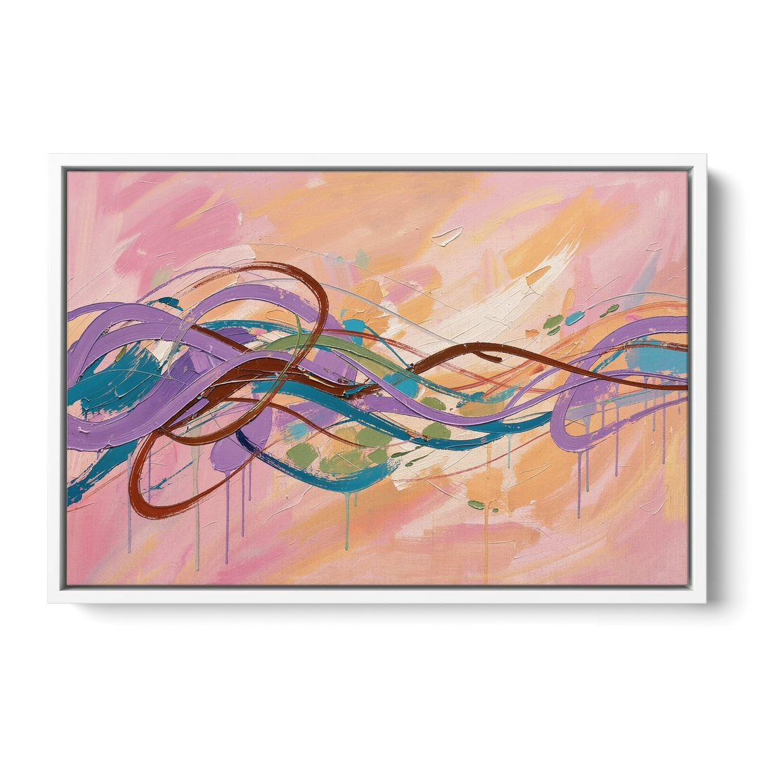 Abstract Wall Art for Bedroom Lavender Ribbon Loops - White Framed Canvas Wall Art - Front