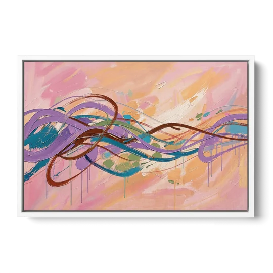 Abstract Wall Art for Bedroom Lavender Ribbon Loops - White Framed Canvas Wall Art - Front