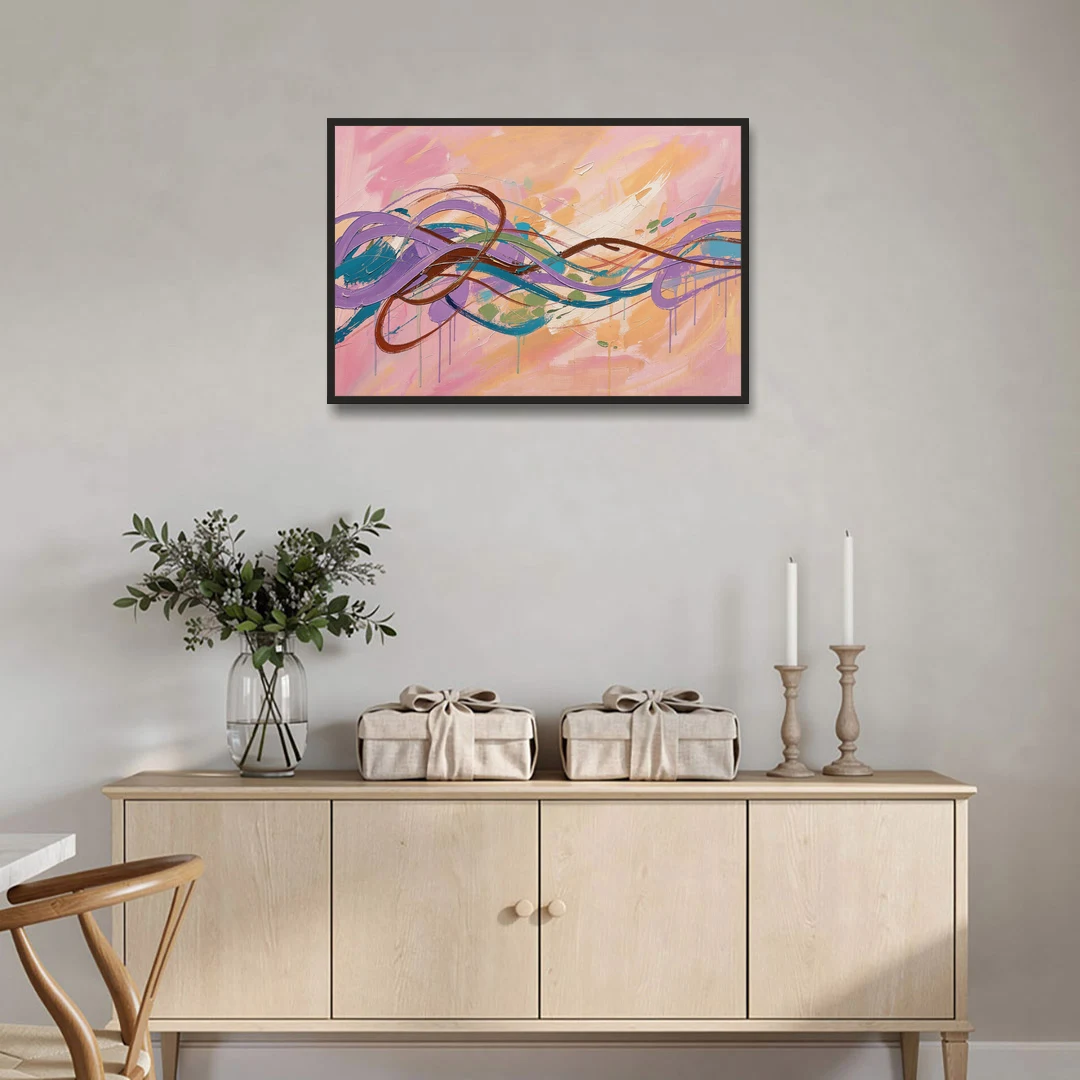 Abstract Wall Art for Bedroom Lavender Ribbon Loops - Black Framed Canvas Wall Art - Coffee Table - 36x24