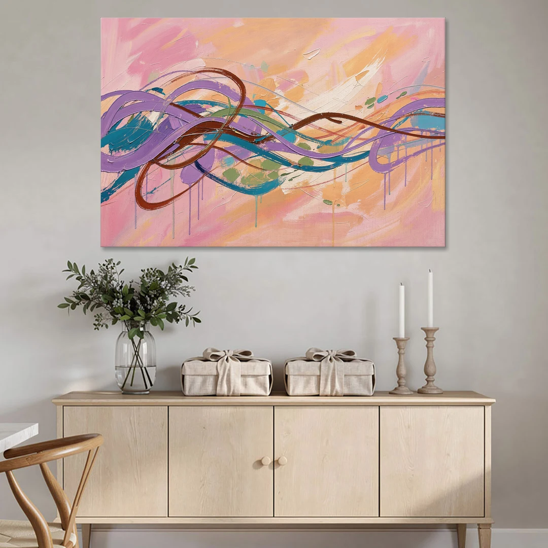Abstract Wall Art for Bedroom Lavender Ribbon Loops - Canvas Wall Art - Coffee Table - 60x40