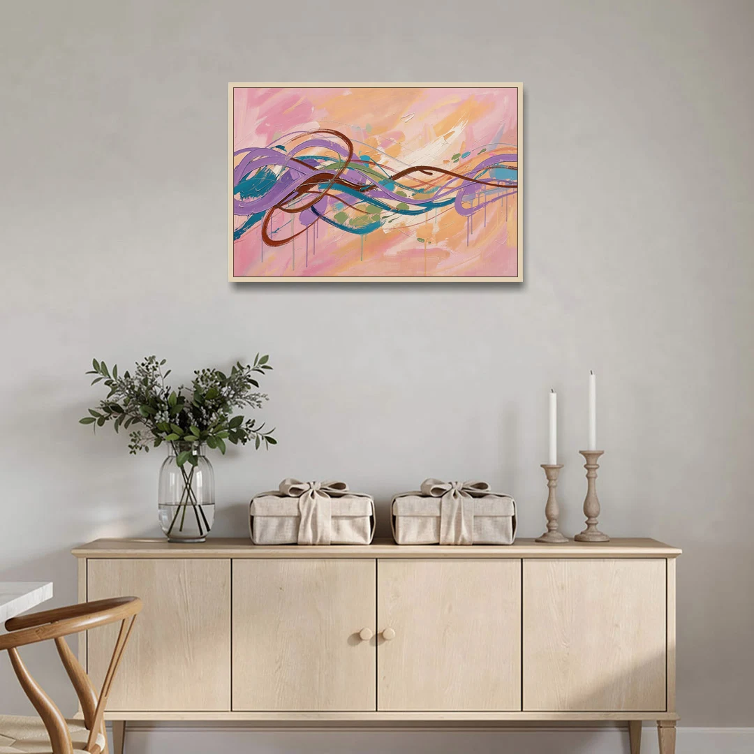 Abstract Wall Art for Bedroom Lavender Ribbon Loops - Oak Framed Canvas Wall Art - Coffee Table - 36x24