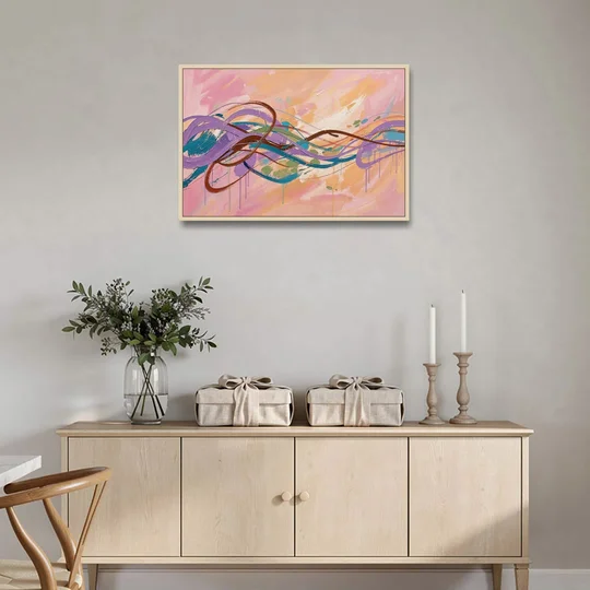 Abstract Wall Art for Bedroom Lavender Ribbon Loops - Oak Framed Canvas Wall Art - Coffee Table - 36x24