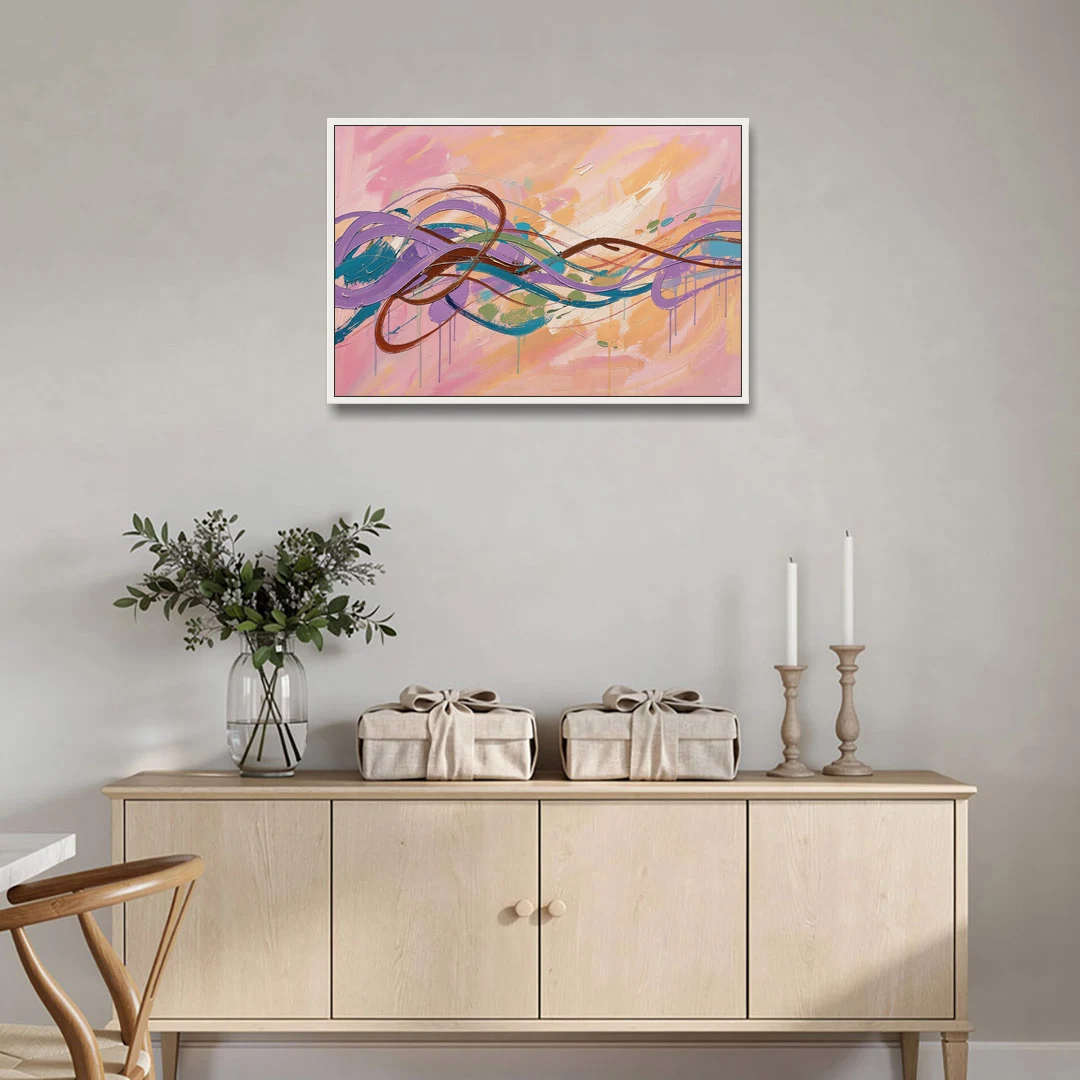 Abstract Wall Art for Bedroom Lavender Ribbon Loops - White Framed Canvas Wall Art - Coffee Table - 36x24