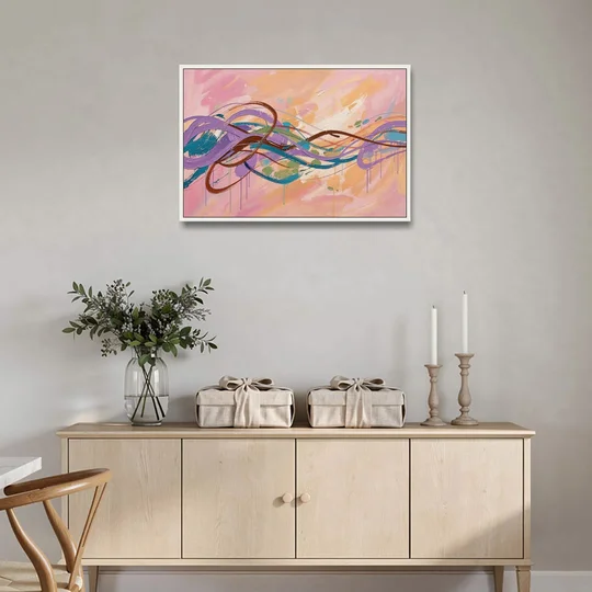Abstract Wall Art for Bedroom Lavender Ribbon Loops - White Framed Canvas Wall Art - Coffee Table - 36x24