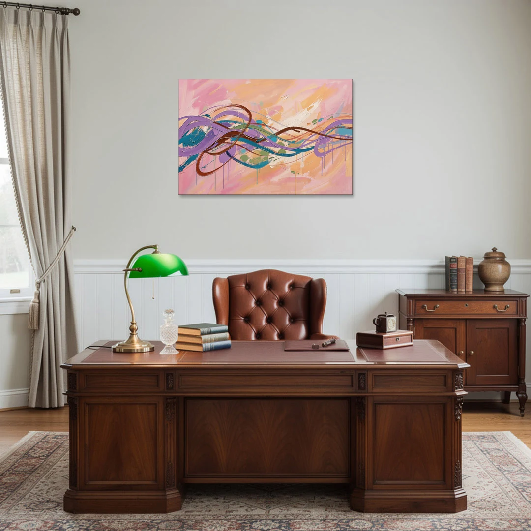 Abstract Wall Art for Bedroom Lavender Ribbon Loops - Canvas Wall Art - Office - 36x24