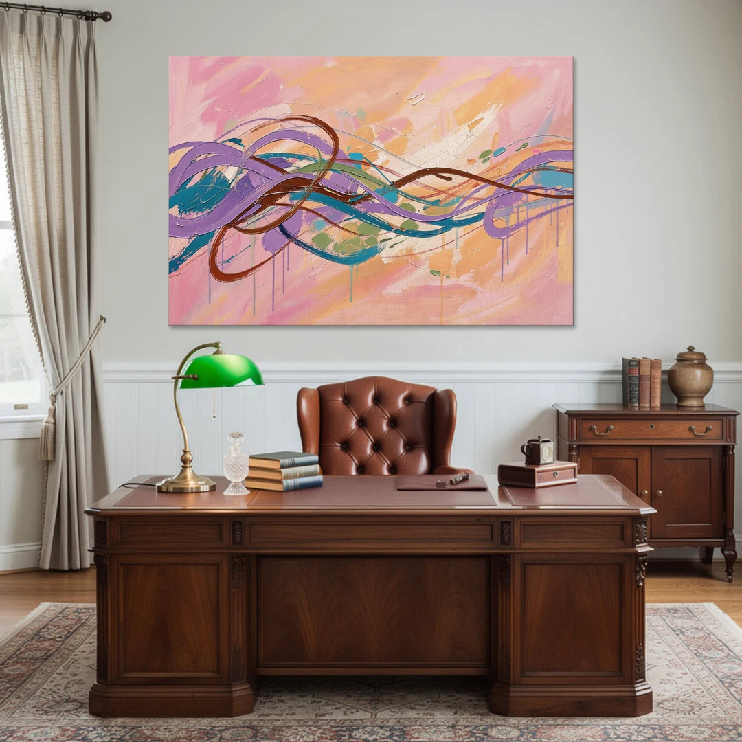 Abstract Wall Art for Bedroom Lavender Ribbon Loops - Canvas Wall Art - Office - 60x40