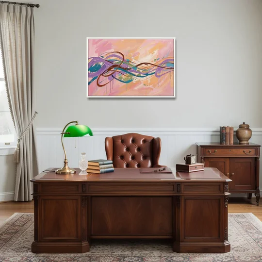 Abstract Wall Art for Bedroom Lavender Ribbon Loops - White Framed Canvas Wall Art - Office - 36x24
