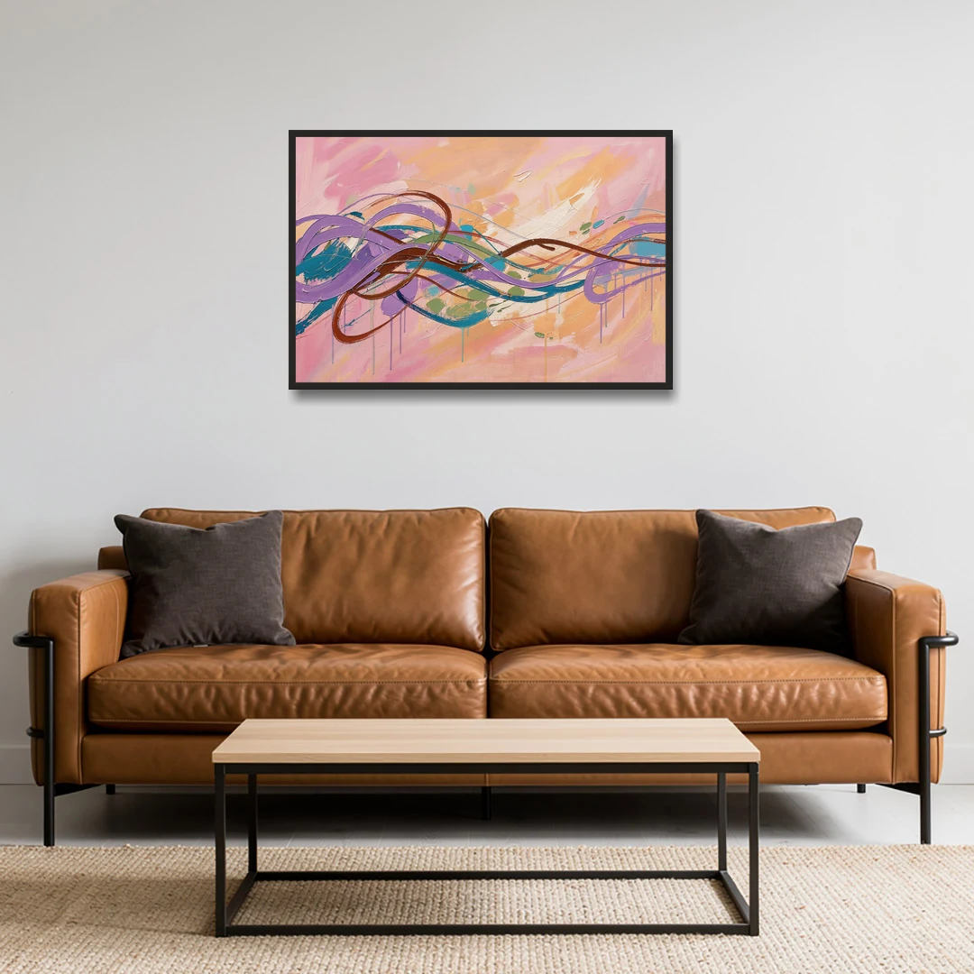 Abstract Wall Art for Bedroom Lavender Ribbon Loops - Black Framed Canvas Wall Art - Sofa - 36x24