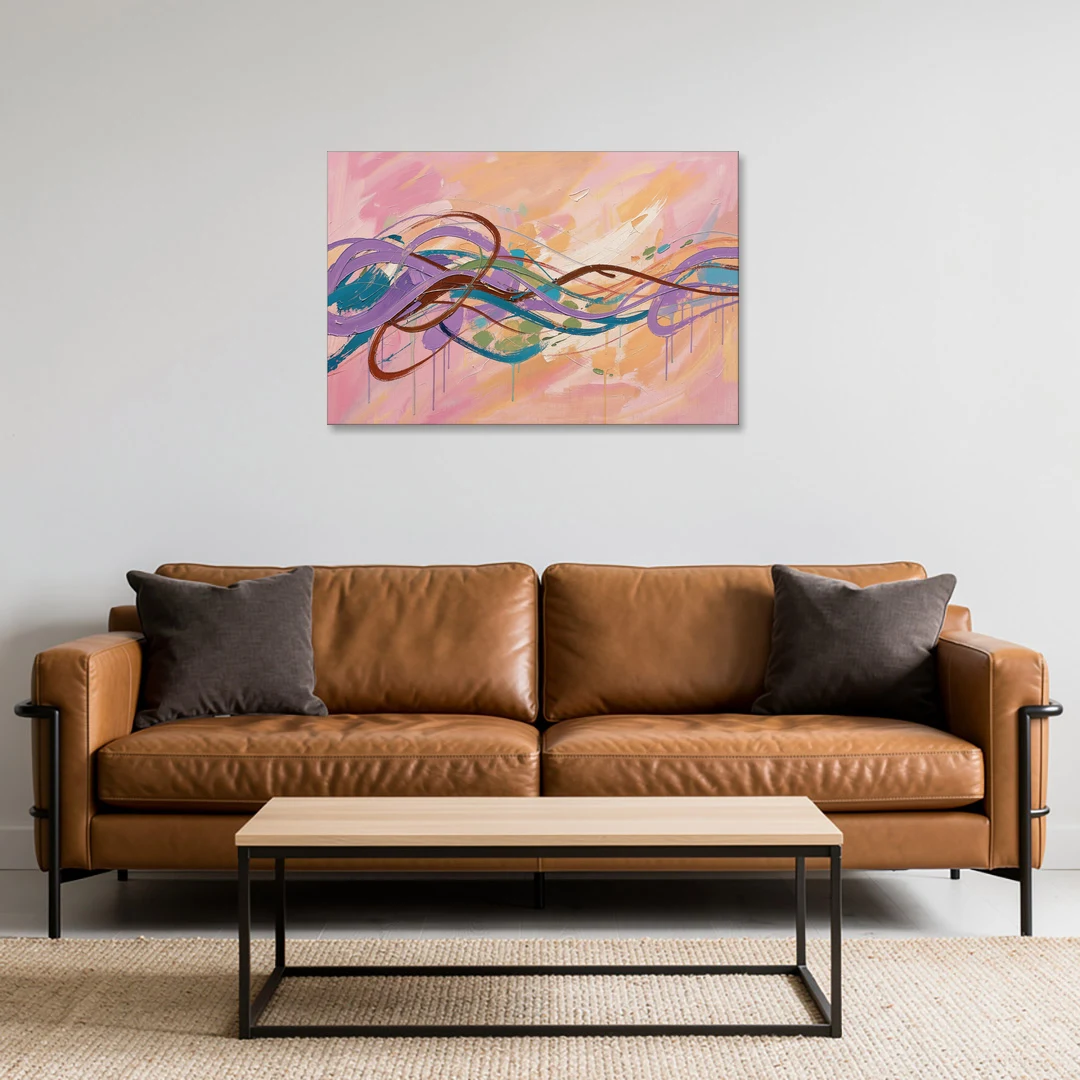 Abstract Wall Art for Bedroom Lavender Ribbon Loops - Canvas Wall Art - Sofa - 36x24