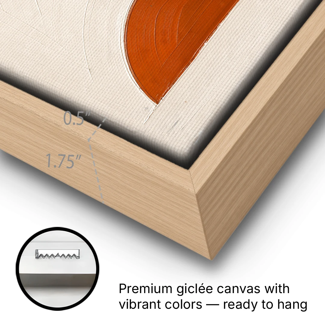Abstract Wall Art for Living Room with Teal Sun - Oak Framed Canvas Wall Art - Gallery Wrap Corner