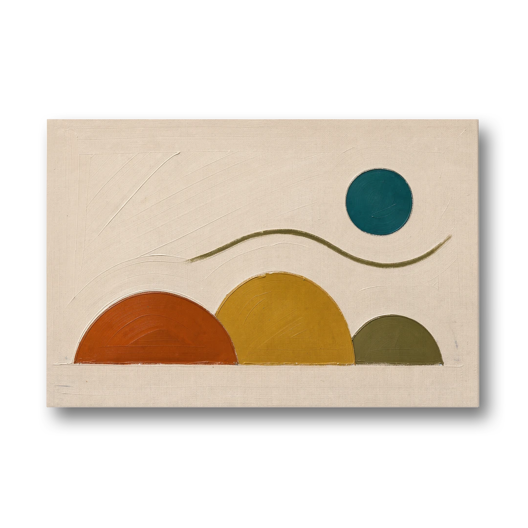 Abstract Wall Art for Living Room with Teal Sun - Canvas Wall Art - Front