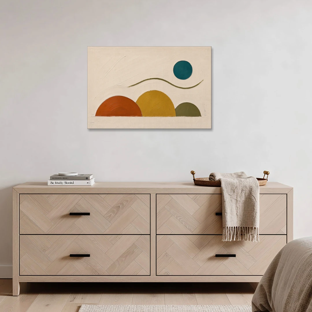 Abstract Wall Art for Living Room with Teal Sun - Canvas Wall Art - Coffee Table - 36x24