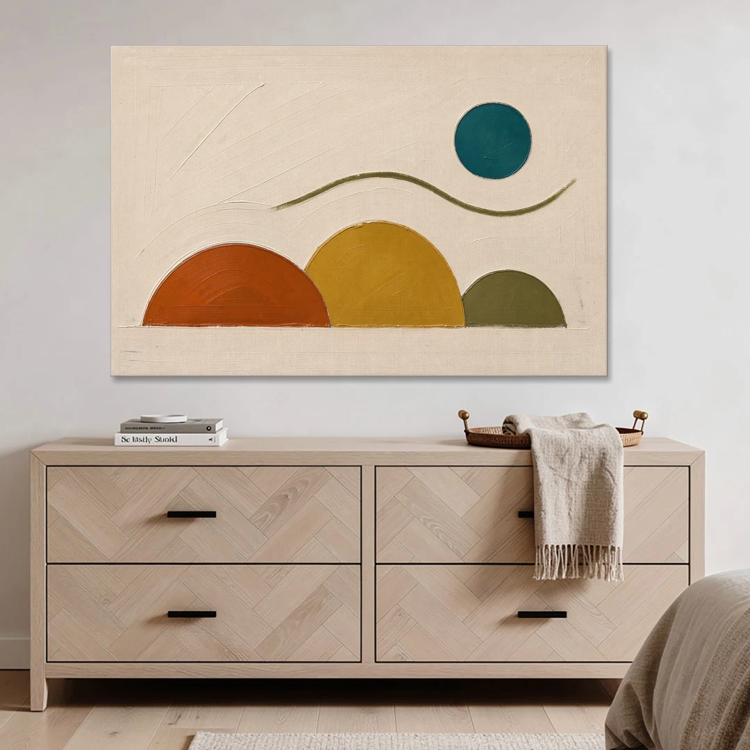 Abstract Wall Art for Living Room with Teal Sun - Canvas Wall Art - Coffee Table - 60x40