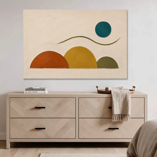 Abstract Wall Art for Living Room with Teal Sun - Canvas Wall Art - Coffee Table - 60x40
