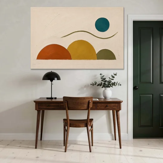 Abstract Wall Art for Living Room with Teal Sun - Canvas Wall Art - Office - 60x40