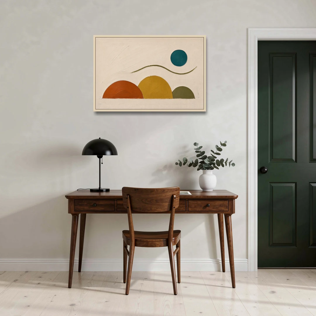 Abstract Wall Art for Living Room with Teal Sun - Oak Framed Canvas Wall Art - Office - 36x24