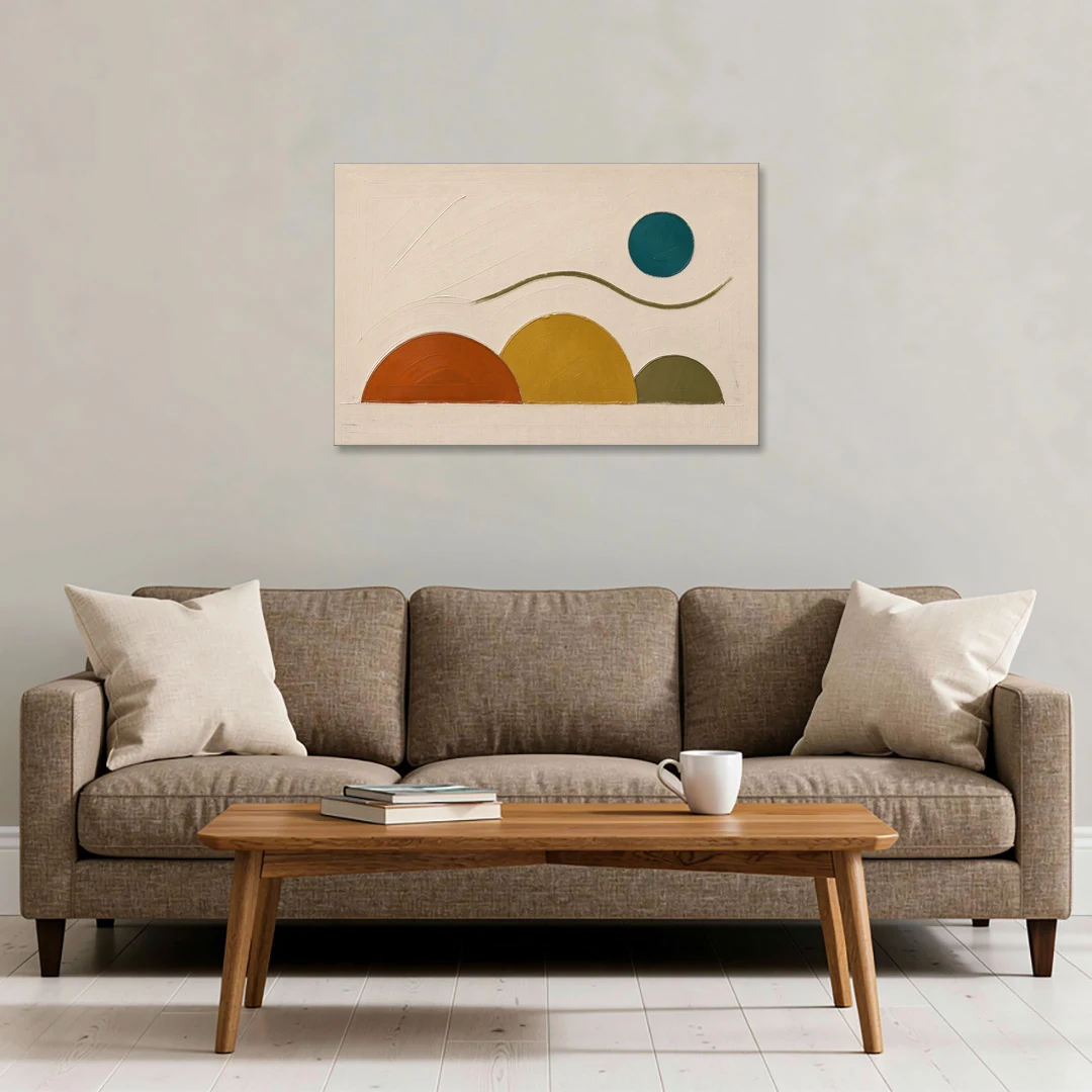 Abstract Wall Art for Living Room with Teal Sun - Canvas Wall Art - Sofa - 36x24