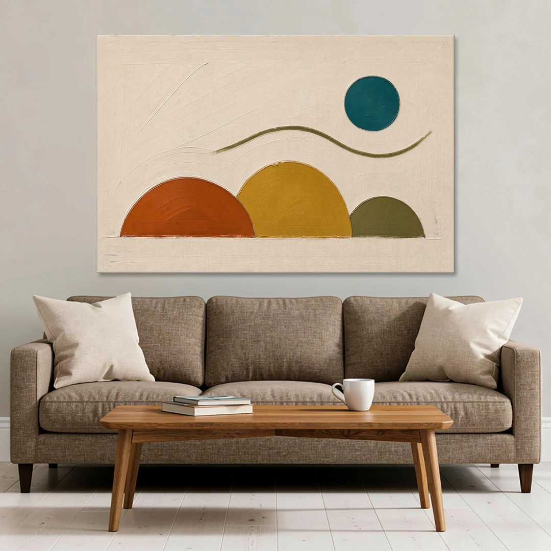 Abstract Wall Art for Living Room with Teal Sun - Canvas Wall Art - Sofa - 60x40