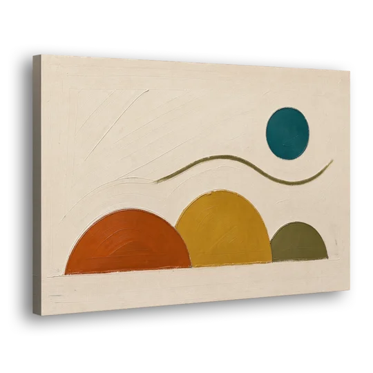 Abstract Wall Art for Living Room with Teal Sun - Canvas Wall Art - Side