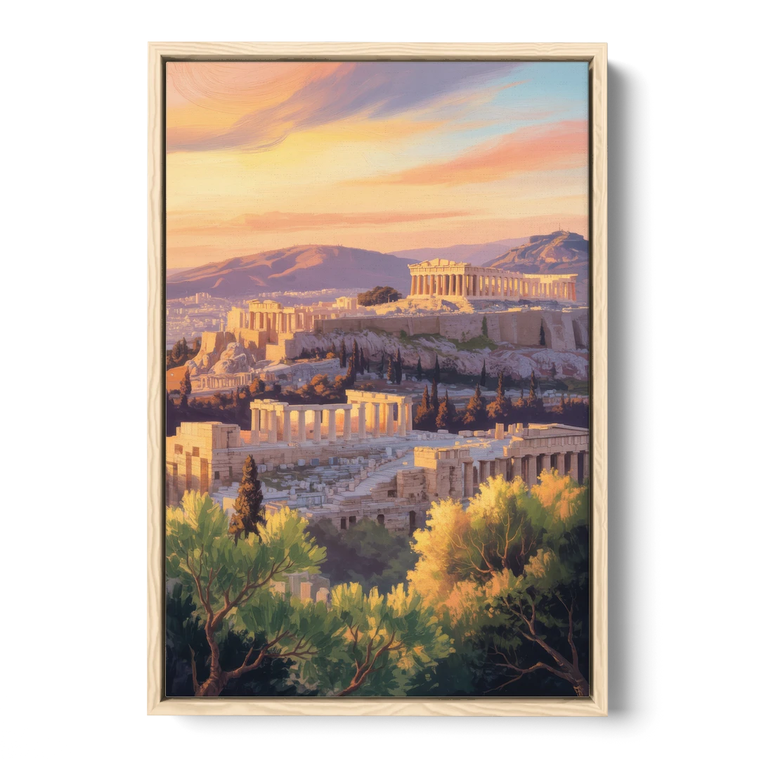 Acropolis Sunrise - Oak Framed Canvas Wall Art - Front