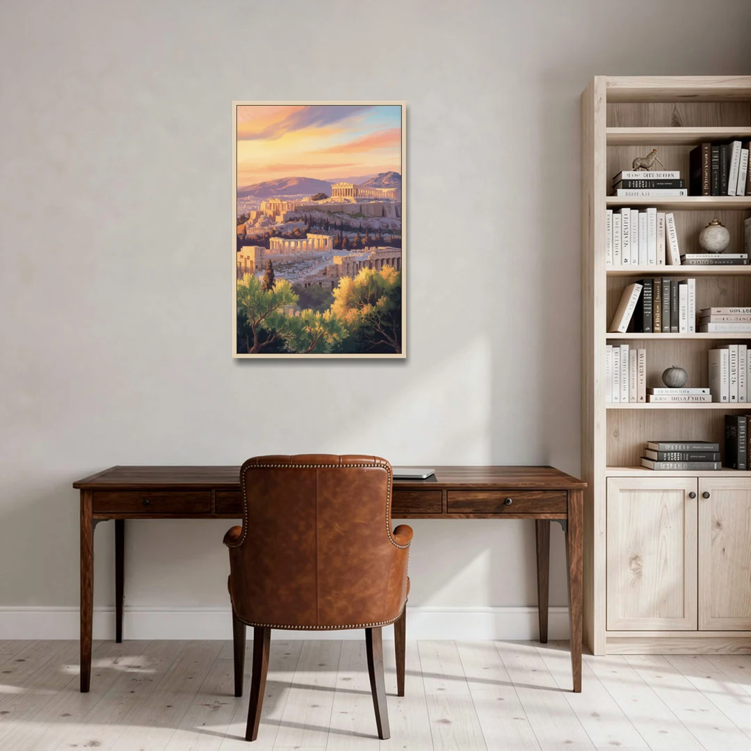 Acropolis Sunrise - Oak Framed Canvas Wall Art - Office - 24x36