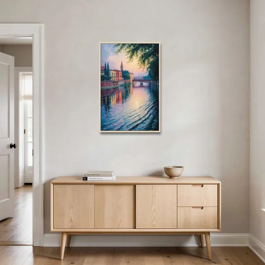 Adige River Reflections - Oak Framed Canvas Wall Art - Coffee Table - 24x36