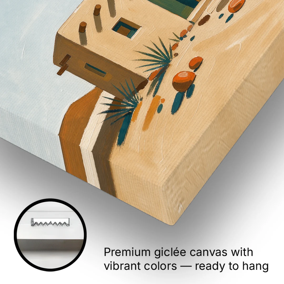 Adobe House Painting at Desert Sundown - Canvas Wall Art - Gallery Wrap Corner
